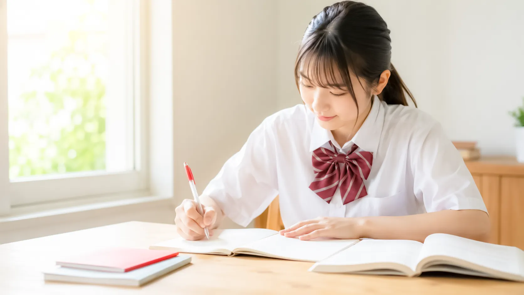 夏に机に向かう生徒の様子